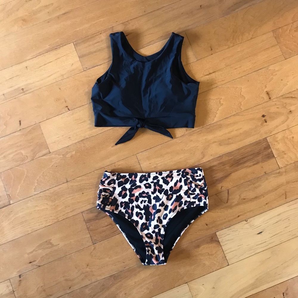 Leopard Print Cropped Tankini Swimsuit NWOT